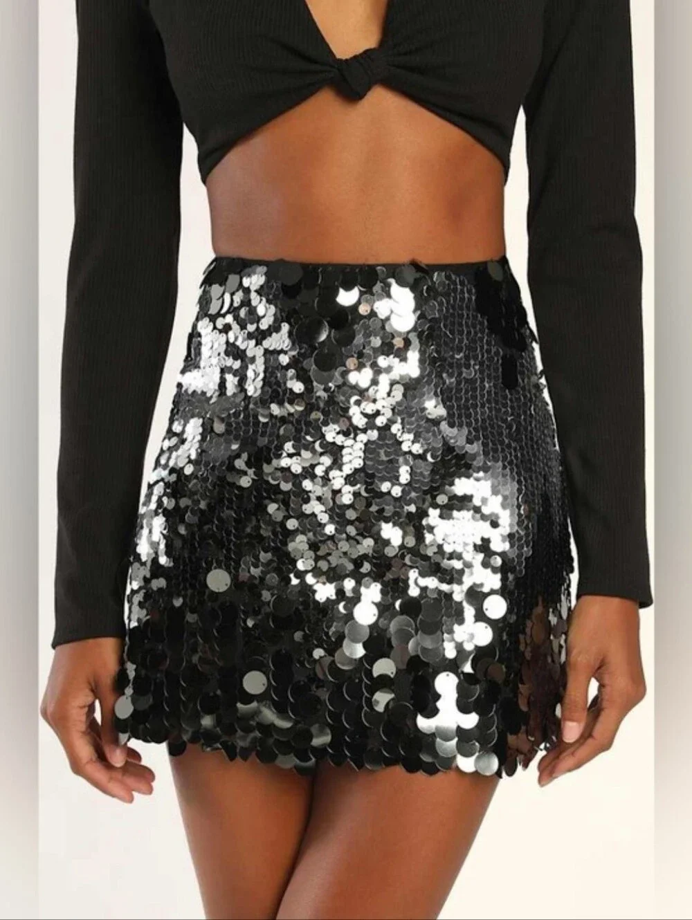 Lulus Iconic Shimmer Silver Sequin High-Waisted Mini Skirt